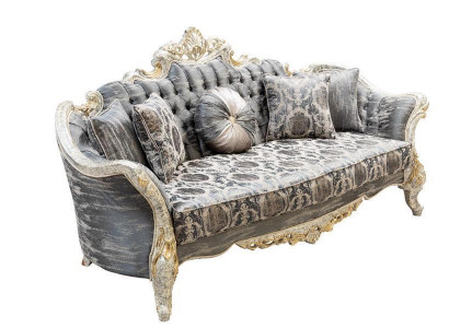 Baroque Sofa 3-Seater Gray Living Room Classic Design Sofa Couch Textile